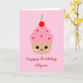 Pink Cupcake Character Happy Birthday Card Karte (Gelbe Blume)