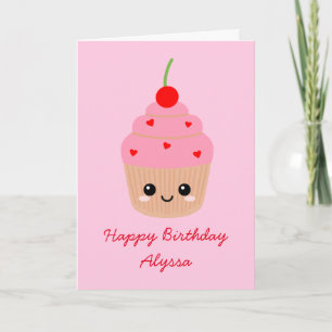 Pink Cupcake Character Happy Birthday Card Karte