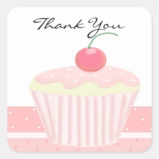 Pink Cupcake Danke Quadratischer Aufkleber (Vorderseite)