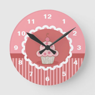 Pink Cupcake Design Runde Wanduhr