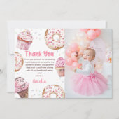 Pink Cupcake & Donut Birthday Foto Danke, Karte (Vorderseite)