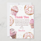 Pink Cupcake & Donut Geburtstag Danke Karte (Vorderseite)