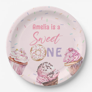 Pink Cupcake & Donut Geburtstagspapier-Teller Pappteller
