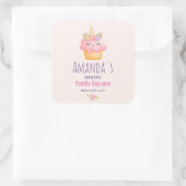 Pink Cupcake Einhorn mit Rose Bäckerei Business Quadratischer Aufkleber (Tasche)