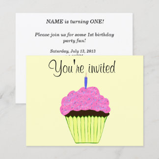 Pink Cupcake Einladung zum ersten Geburtstag indiv
