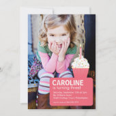 Pink Cupcake Foto Einladung zum ersten Geburtstag (Vorderseite)