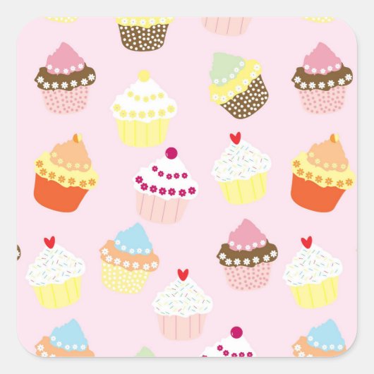 Pink Cupcake Geburtstagsparty Quadratischer Aufkleber (Vorderseite)