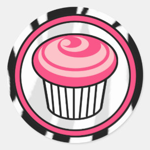 Pink Cupcake Geburtstagsticker - Schwarze Zebra Pr Runder Aufkleber