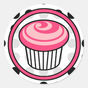 Pink Cupcake Geburtstagsticker - Schwarzer Polka D Runder Aufkleber