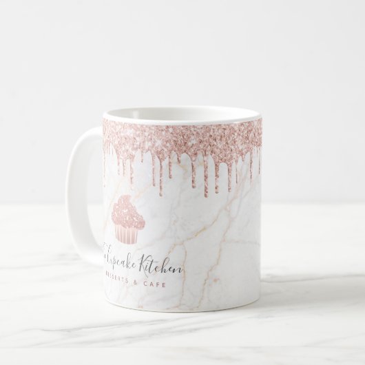 Pink Cupcake Glitzer Tropfen Bäckerei Dessert Marm Kaffeetasse (Vorderseite Links)