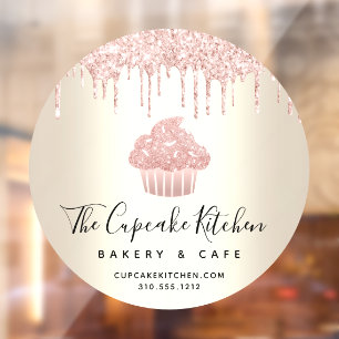Pink Cupcake Glitzer Tropfen Bäckerei Konditorei C Fensteraufkleber