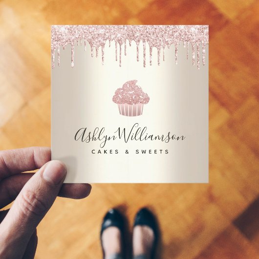 Pink Cupcake Glitzer Tropfen Bäckerei Konditorei K Quadratische Visitenkarte