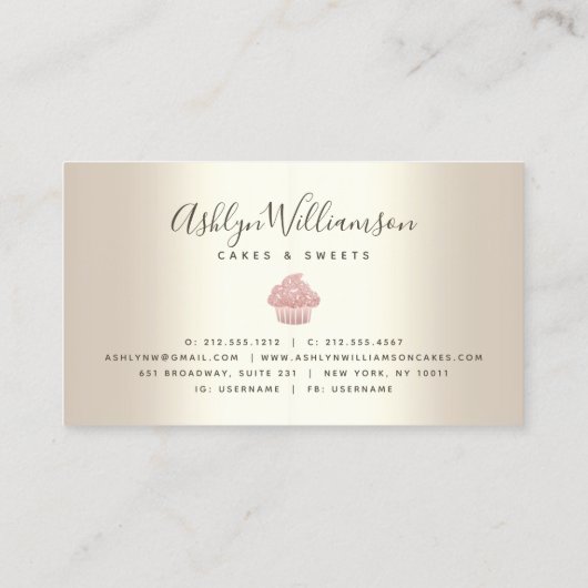 Pink Cupcake Glitzer Tropfen Bäckerei Konditorei K Visitenkarte (Rückseite)
