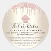 Pink Cupcake Glitzer Tropfen Gold Bäckerei Koch Re Runder Aufkleber (Vorderseite)