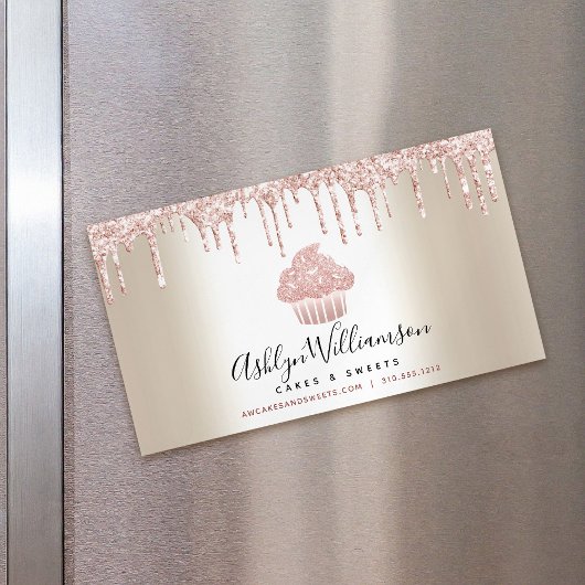 Pink Cupcake Glitzer Tropfen Konditorei Koch Bäcke Magnetische Visitenkarte