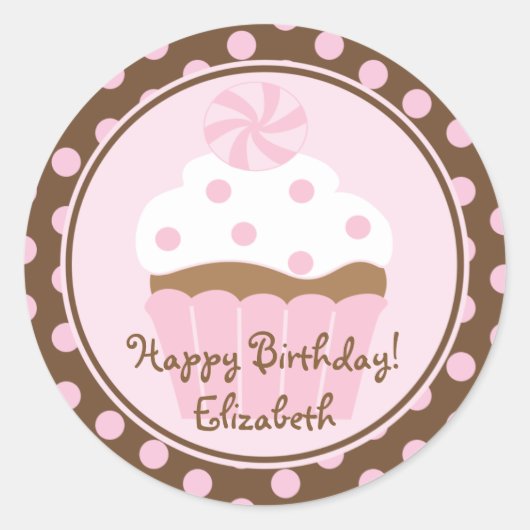 Pink Cupcake Happy Birthday Sticker (Vorderseite)