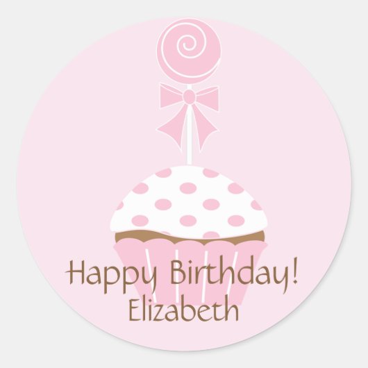 Pink Cupcake Lollipop Happy Birthday Sticker (Vorderseite)