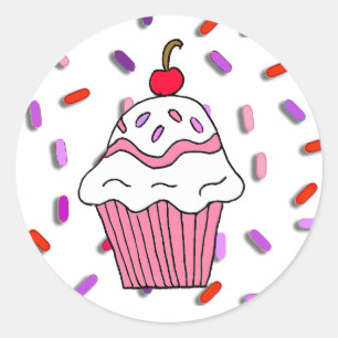 Pink Cupcake mit Candy Sprinklen Runder Aufkleber