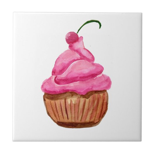 Pink Cupcake mit Cherry Fliese (Vorderseite)