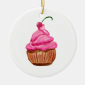 Pink Cupcake mit Cherry Keramik Ornament (Vorne)