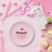 Pink Cupcake mit einer Kirsche oben Pappteller (Party)