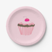 Pink Cupcake mit einer Kirsche oben Pappteller (Vorderseite)