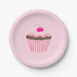 Pink Cupcake mit einer Kirsche oben Pappteller