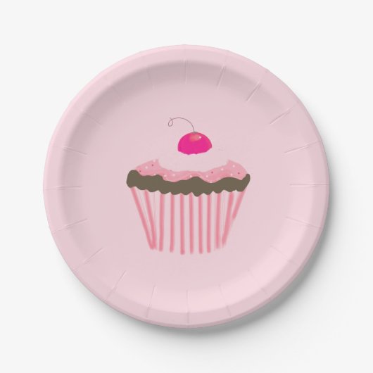 Pink Cupcake mit einer Kirsche oben Pappteller (Vorderseite)