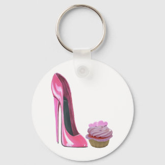 Pink Cupcake mit Herz und rosa Stiletto Schuhe Schlüsselanhänger