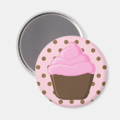 Pink Cupcake mit Pink Polka Dots Magnet (Vorderseite/Rückseite)
