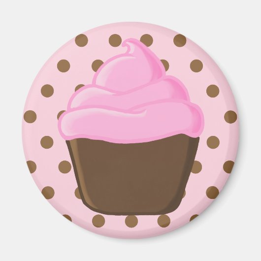 Pink Cupcake mit Pink Polka Dots Magnet (Vorne)