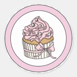 Pink Cupcake mit Silbersprinklen Runder Aufkleber