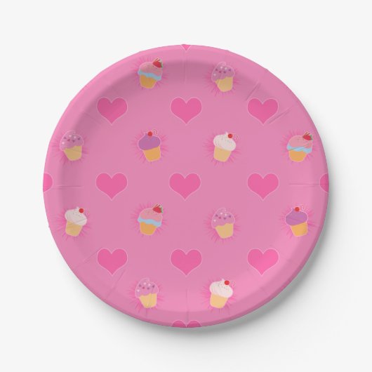 Pink Cupcake Muster Pappteller (Vorderseite)