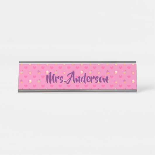 Pink Cupcake Muster Schreibtischnamensplakette (Vorderseite )