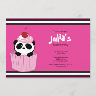 Pink Cupcake Panda Geburtstagsparty Einladung