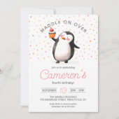 Pink Cupcake Pinguin Celebration, Kind zum Geburts Einladung (Vorderseite)