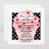 Pink Cupcake Pink Black Polka Dot Baby Dusche Einladung (Vorne/Hinten)