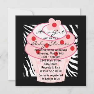 Pink Cupcake Pink Zebra Baby Dusche Einladung