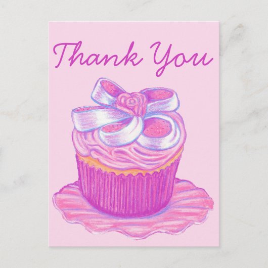 Pink Cupcake Plate Vielen Dank Postcard Postkarte (Vorderseite)