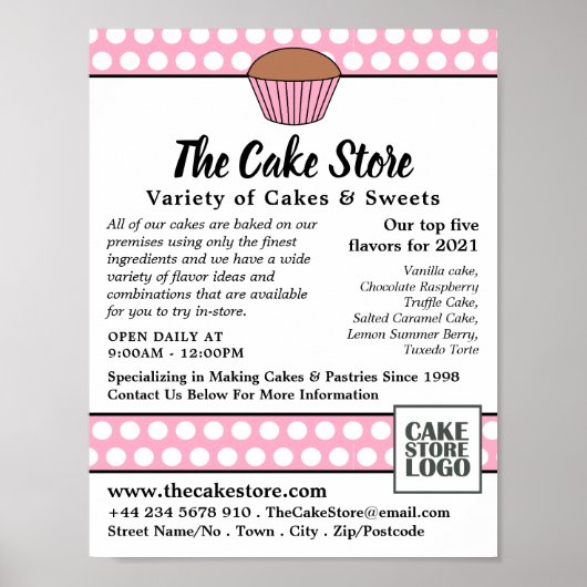 Pink Cupcake & Polka Dot, Cake Store Werbung Poster (Vorne)