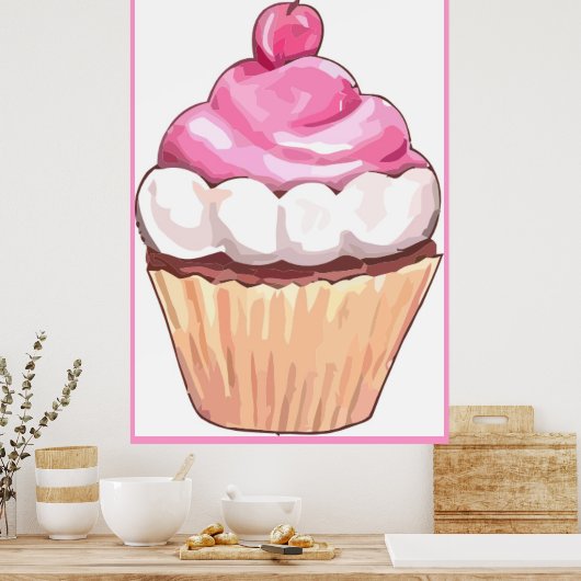 Pink Cupcake Poster Artwork - Wand an Design Küche (Küche)