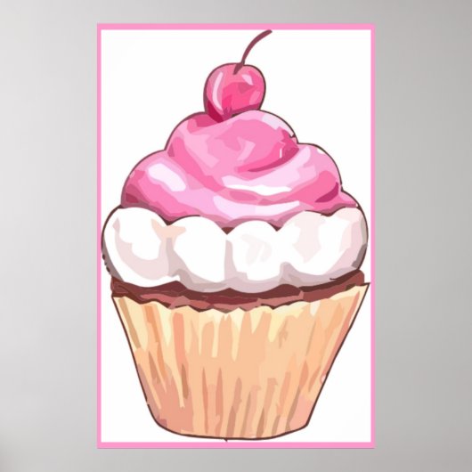 Pink Cupcake Poster Artwork - Wand an Design Küche (Vorne)