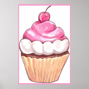 Pink Cupcake Poster Artwork - Wand an Design Küche