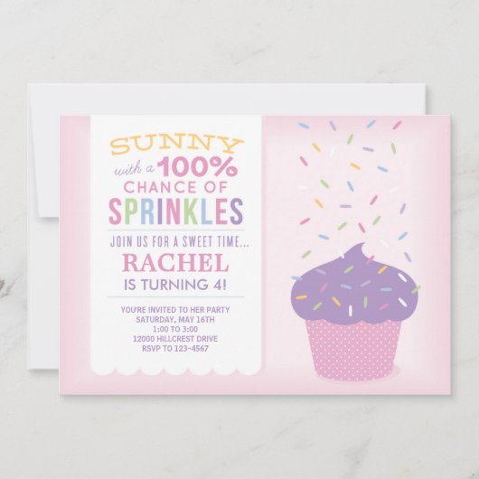 Pink Cupcake Sprinkles Geburtstagskarte Einladung (Vorderseite)