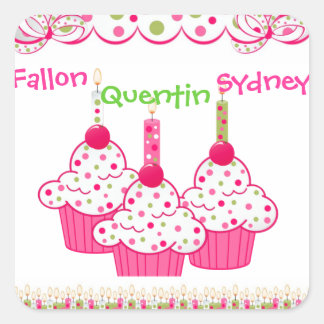 PINK Cupcake Stickets Triplets Quadratischer Aufkleber