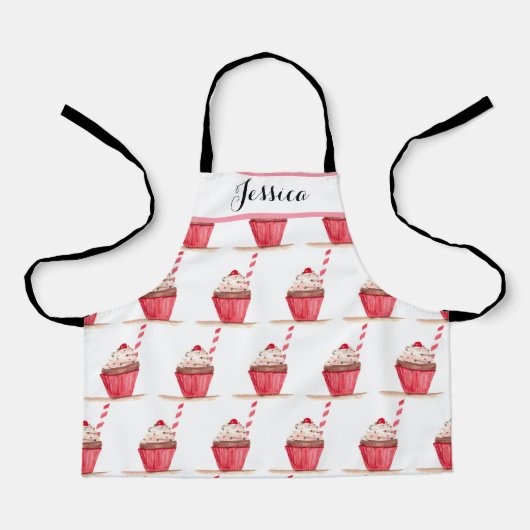 Pink Cupcake Süßigkeiten Handgezogene Backwaren Ki Schürze (Vorderseite)