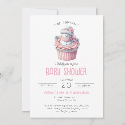 Pink Cupcake Sweet Sprinkle Girl Babydusche Einladung (Vorderseite)