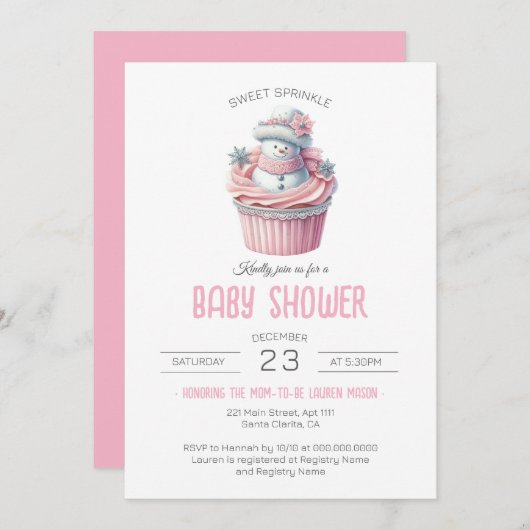 Pink Cupcake Sweet Sprinkle Girl Babydusche Einladung (Vorne/Hinten)