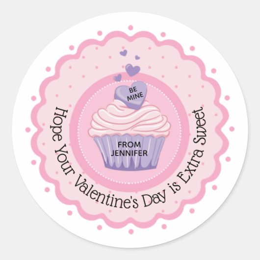 Pink Cupcake Valentinstag Runder Aufkleber (Vorderseite)