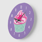 Pink Cupcake WIth Polka Dot Cherry Große Wanduhr (Winkel)